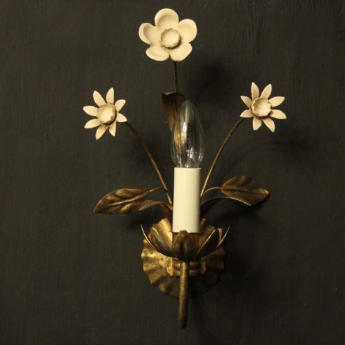FRENCH FLORAL PAIR OF SINGLE ARM WALL LIGHTS - ADDITIONAL PHOTO 1