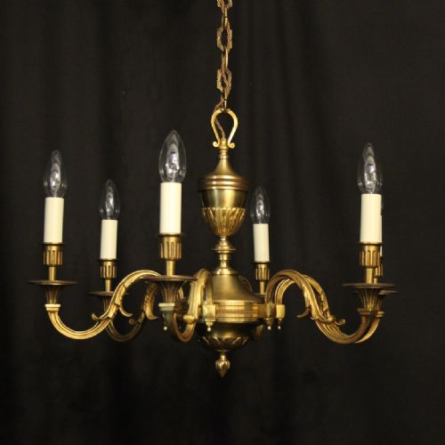 french gilded bronze 6 light chandelier - CATEGORY: ANTIQUE LIGHTING - DATED 1930