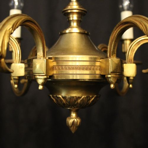 FRENCH GILDED BRONZE 6 LIGHT CHANDELIER - ADDITIONAL PHOTO 4