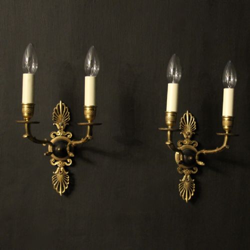 french pair of empire bronze antique wall lights - CATEGORY: ANTIQUE LIGHTING - DATED 1920