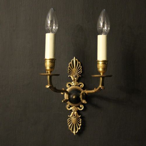 FRENCH PAIR OF EMPIRE BRONZE ANTIQUE WALL LIGHTS - ADDITIONAL PHOTO 1