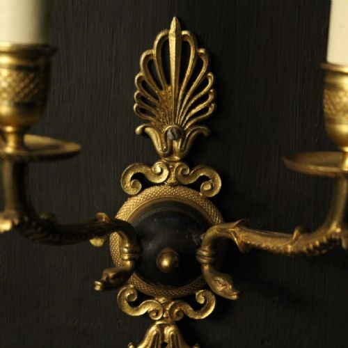 FRENCH PAIR OF EMPIRE BRONZE ANTIQUE WALL LIGHTS - ADDITIONAL PHOTO 2