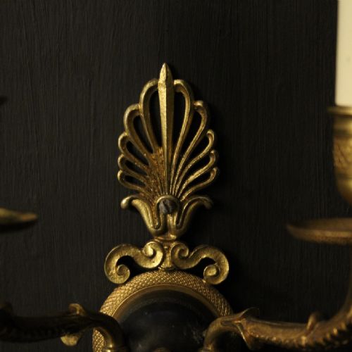 FRENCH PAIR OF EMPIRE BRONZE ANTIQUE WALL LIGHTS - ADDITIONAL PHOTO 3