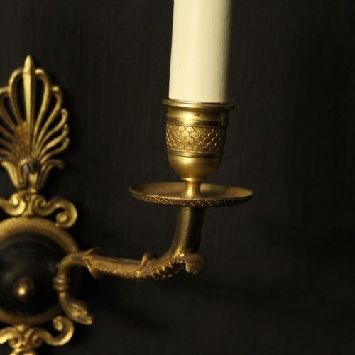 FRENCH PAIR OF EMPIRE BRONZE ANTIQUE WALL LIGHTS - ADDITIONAL PHOTO 4