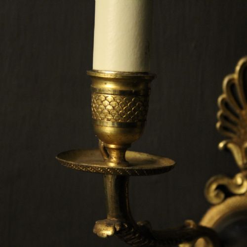 FRENCH PAIR OF EMPIRE BRONZE ANTIQUE WALL LIGHTS - ADDITIONAL PHOTO 5