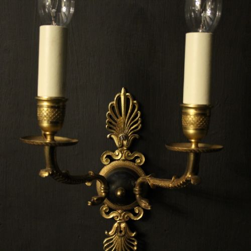 FRENCH PAIR OF EMPIRE BRONZE ANTIQUE WALL LIGHTS - ADDITIONAL PHOTO 6