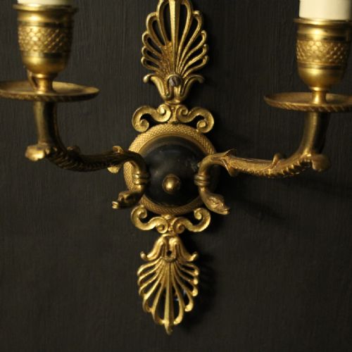FRENCH PAIR OF EMPIRE BRONZE ANTIQUE WALL LIGHTS - ADDITIONAL PHOTO 7