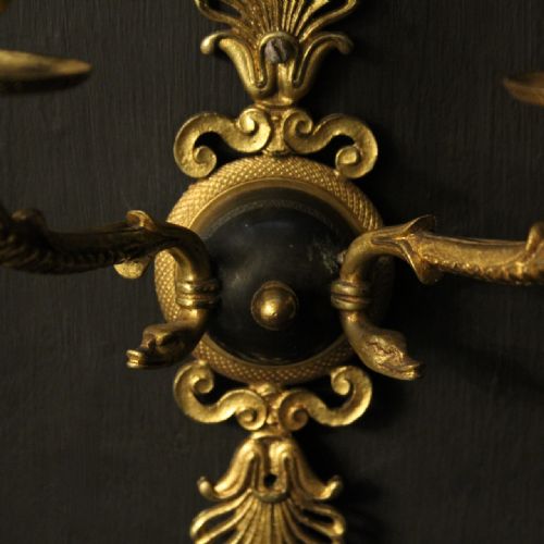 FRENCH PAIR OF EMPIRE BRONZE ANTIQUE WALL LIGHTS - ADDITIONAL PHOTO 8