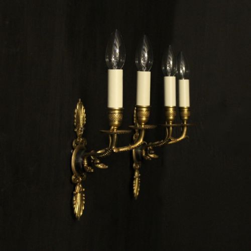 FRENCH PAIR OF EMPIRE BRONZE ANTIQUE WALL LIGHTS - ADDITIONAL PHOTO 9