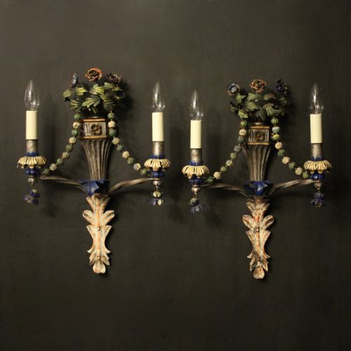 florentine polychrome twin arm antique wall lights - CATEGORY: ANTIQUE LIGHTING - DATED 1930