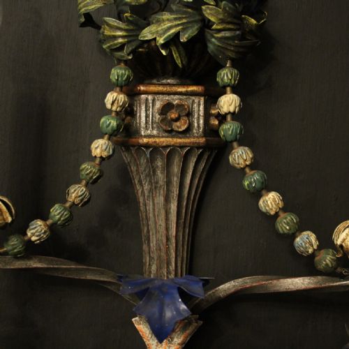 FLORENTINE POLYCHROME TWIN ARM ANTIQUE WALL LIGHTS - ADDITIONAL PHOTO 2