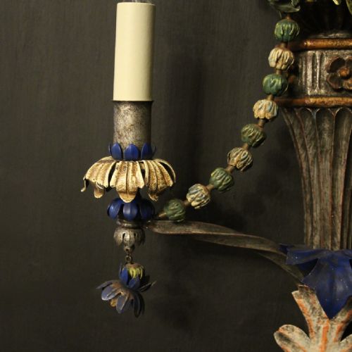 FLORENTINE POLYCHROME TWIN ARM ANTIQUE WALL LIGHTS - ADDITIONAL PHOTO 7