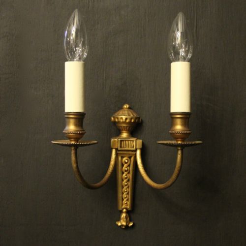 FRENCH GILDED TWIN ARM ANTIQUE WALL LIGHTS - ADDITIONAL PHOTO 1