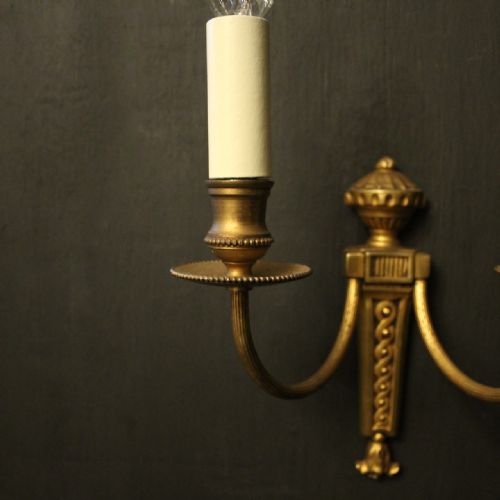 FRENCH GILDED TWIN ARM ANTIQUE WALL LIGHTS - ADDITIONAL PHOTO 2