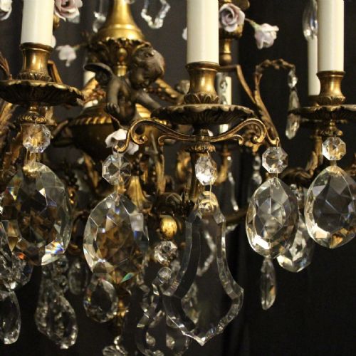 FRENCH 19TH C GILDED BRONZE CHERUB ANTIQUE CHANDELIER - ADDITIONAL PHOTO 1