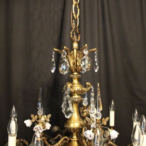 FRENCH 19TH C GILDED BRONZE CHERUB ANTIQUE CHANDELIER - ADDITIONAL PHOTO 4