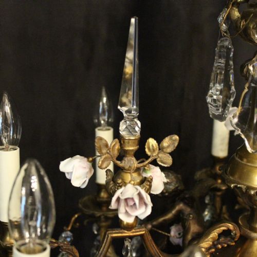 FRENCH 19TH C GILDED BRONZE CHERUB ANTIQUE CHANDELIER - ADDITIONAL PHOTO 5