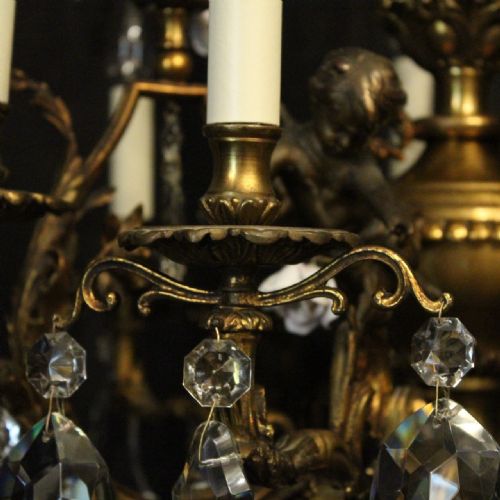 FRENCH 19TH C GILDED BRONZE CHERUB ANTIQUE CHANDELIER - ADDITIONAL PHOTO 6