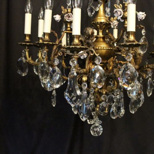 FRENCH 19TH C GILDED BRONZE CHERUB ANTIQUE CHANDELIER - ADDITIONAL PHOTO 9