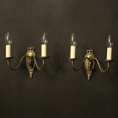 french brass twin arm antique wall lights - CATEGORY: ANTIQUE LIGHTING - DATED 1920
