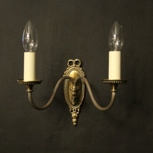 FRENCH BRASS TWIN ARM ANTIQUE WALL LIGHTS - ADDITIONAL PHOTO 1