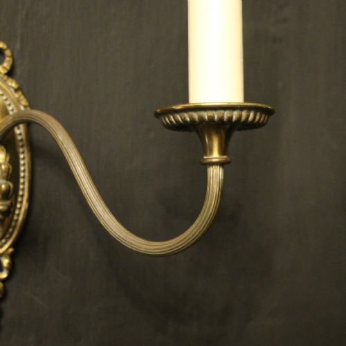 FRENCH BRASS TWIN ARM ANTIQUE WALL LIGHTS - ADDITIONAL PHOTO 2