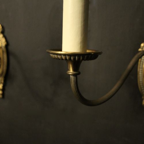 FRENCH BRASS TWIN ARM ANTIQUE WALL LIGHTS - ADDITIONAL PHOTO 5