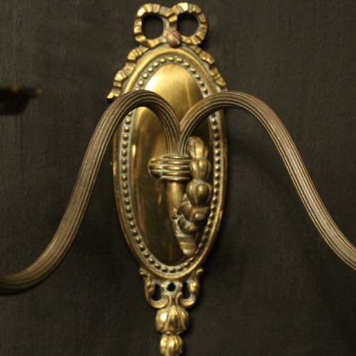 FRENCH BRASS TWIN ARM ANTIQUE WALL LIGHTS - ADDITIONAL PHOTO 6
