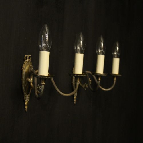 FRENCH BRASS TWIN ARM ANTIQUE WALL LIGHTS - ADDITIONAL PHOTO 9
