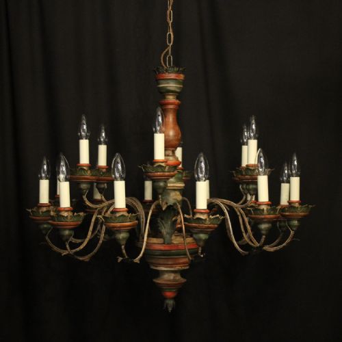 florentine 18 light double tiered polychrome chandelier - CATEGORY: ANTIQUE LIGHTING - DATED 1920