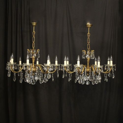 french pair of gilded 8 light antique chandeliers - CATEGORY: ANTIQUE LIGHTING - DATED 1920