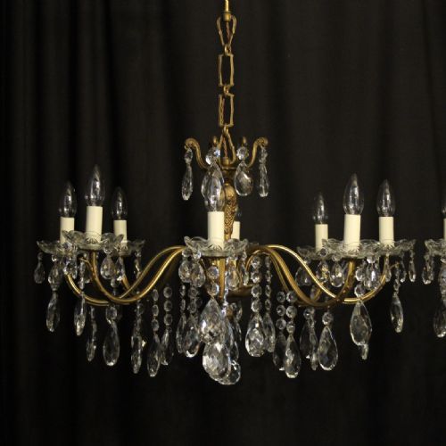FRENCH PAIR OF GILDED 8 LIGHT ANTIQUE CHANDELIERS - ADDITIONAL PHOTO 1