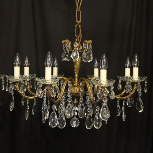 FRENCH PAIR OF GILDED 8 LIGHT ANTIQUE CHANDELIERS - ADDITIONAL PHOTO 2