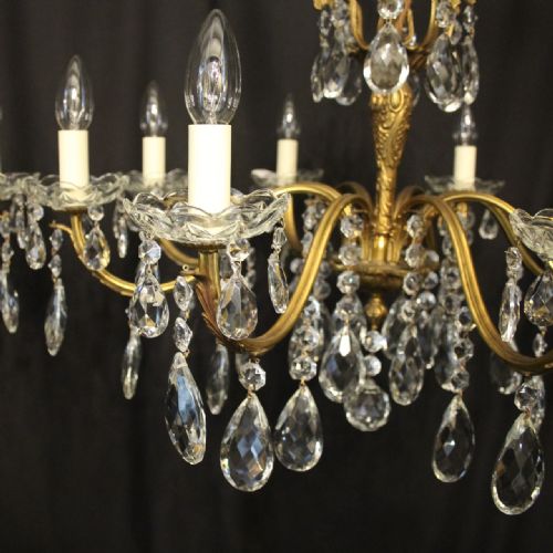 FRENCH PAIR OF GILDED 8 LIGHT ANTIQUE CHANDELIERS - ADDITIONAL PHOTO 3