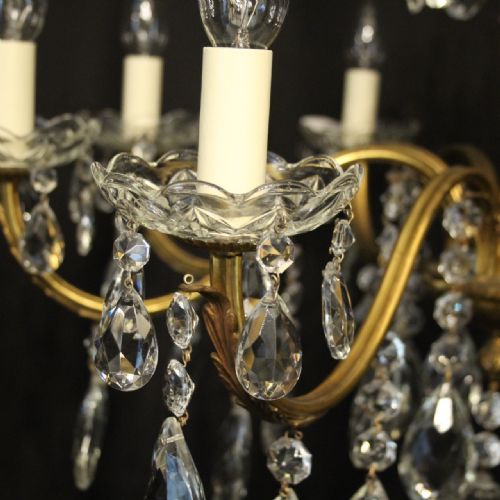 FRENCH PAIR OF GILDED 8 LIGHT ANTIQUE CHANDELIERS - ADDITIONAL PHOTO 4
