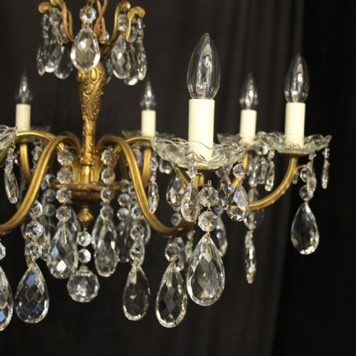 FRENCH PAIR OF GILDED 8 LIGHT ANTIQUE CHANDELIERS - ADDITIONAL PHOTO 5