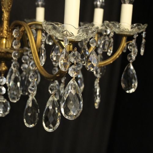 FRENCH PAIR OF GILDED 8 LIGHT ANTIQUE CHANDELIERS - ADDITIONAL PHOTO 6
