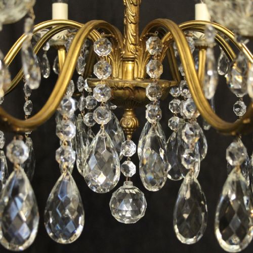 FRENCH PAIR OF GILDED 8 LIGHT ANTIQUE CHANDELIERS - ADDITIONAL PHOTO 8