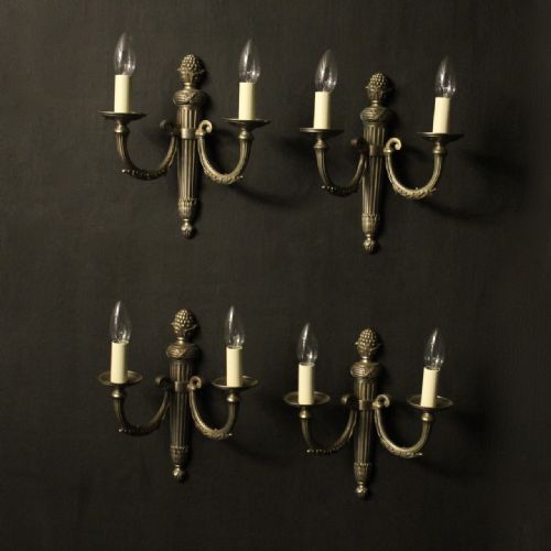 french set of 4 silver gilded antique wall lights - CATEGORY: ANTIQUE LIGHTING - DATED 1920