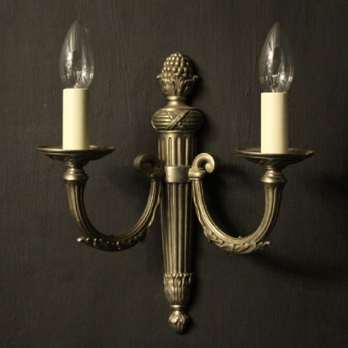 FRENCH SET OF 4 SILVER GILDED ANTIQUE WALL LIGHTS - ADDITIONAL PHOTO 1