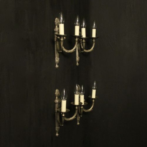 FRENCH SET OF 4 SILVER GILDED ANTIQUE WALL LIGHTS - ADDITIONAL PHOTO 9
