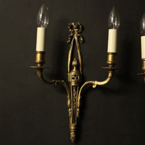 FRENCH SET OF 4 GILDED TWIN ARM ANTIQUE WALL LIGHTS - ADDITIONAL PHOTO 1