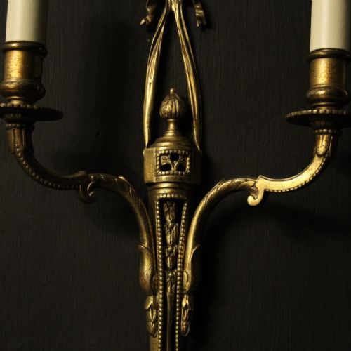 FRENCH SET OF 4 GILDED TWIN ARM ANTIQUE WALL LIGHTS - ADDITIONAL PHOTO 4