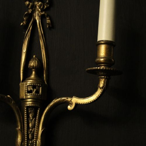 FRENCH SET OF 4 GILDED TWIN ARM ANTIQUE WALL LIGHTS - ADDITIONAL PHOTO 5