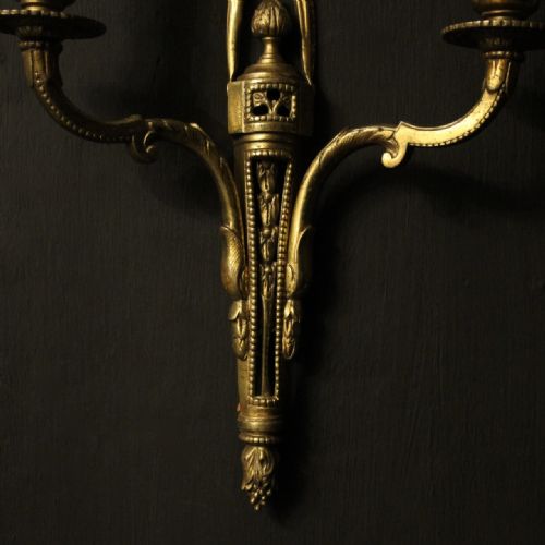 FRENCH SET OF 4 GILDED TWIN ARM ANTIQUE WALL LIGHTS - ADDITIONAL PHOTO 8