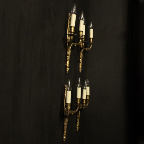 FRENCH SET OF 4 GILDED TWIN ARM ANTIQUE WALL LIGHTS - ADDITIONAL PHOTO 9