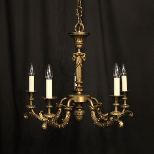 french bronze 5 light antique chandelier - CATEGORY: ANTIQUE LIGHTING - DATED 1930