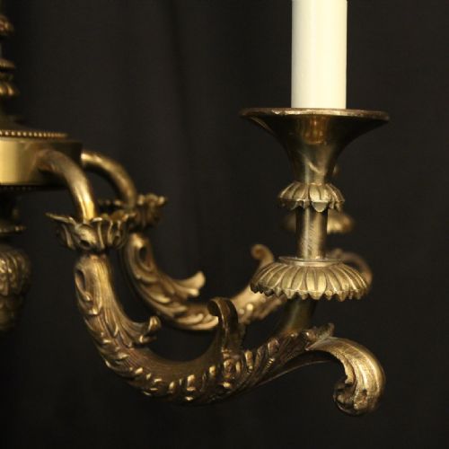 FRENCH BRONZE 5 LIGHT ANTIQUE CHANDELIER - ADDITIONAL PHOTO 1