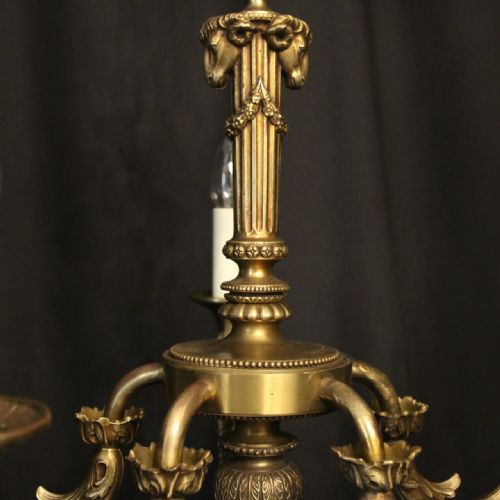 FRENCH BRONZE 5 LIGHT ANTIQUE CHANDELIER - ADDITIONAL PHOTO 3