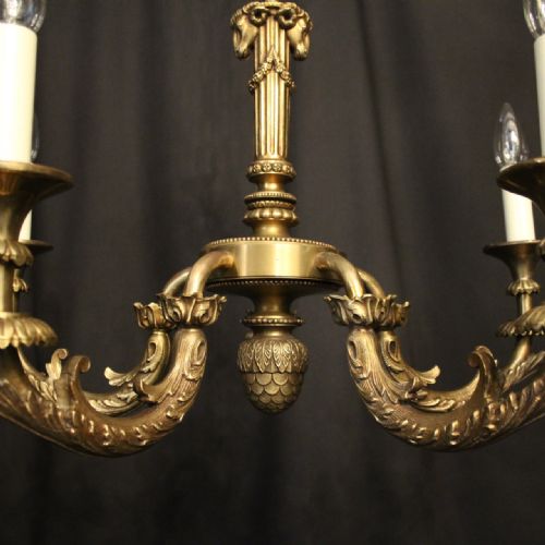 FRENCH BRONZE 5 LIGHT ANTIQUE CHANDELIER - ADDITIONAL PHOTO 4